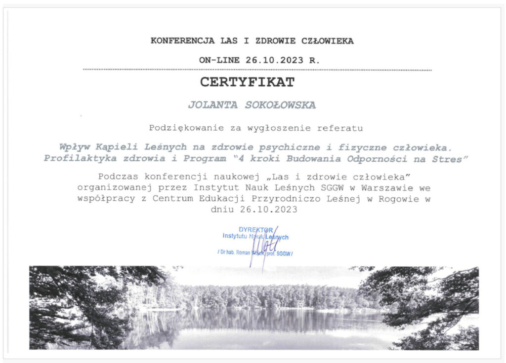 Certyfikat konferencji SGGW Jolanta Sokołowska